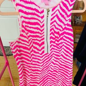 Lilly Pulitzer Pink and White Zigzag Dress with Front Zipper